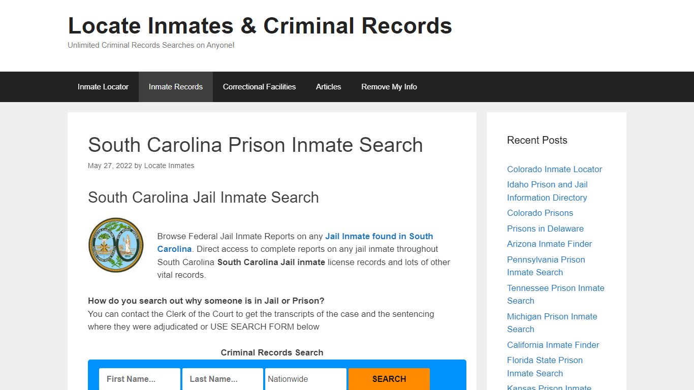 South Carolina Prison Inmate Search